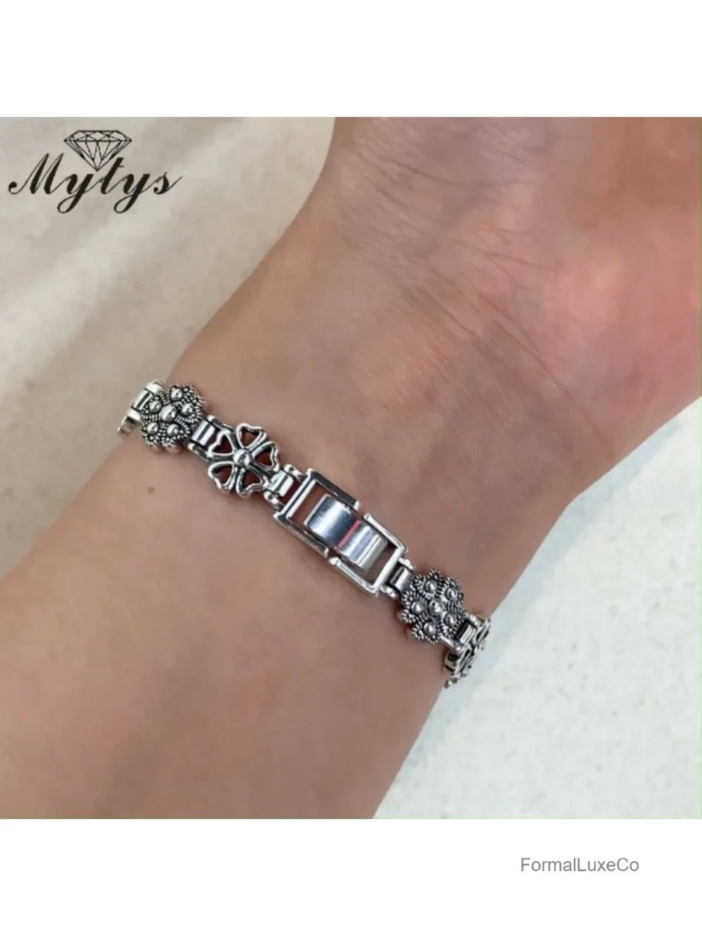 Vintage Rose Marcasite Bracelet, Black Crystal Link Bangle, Boho Victorian